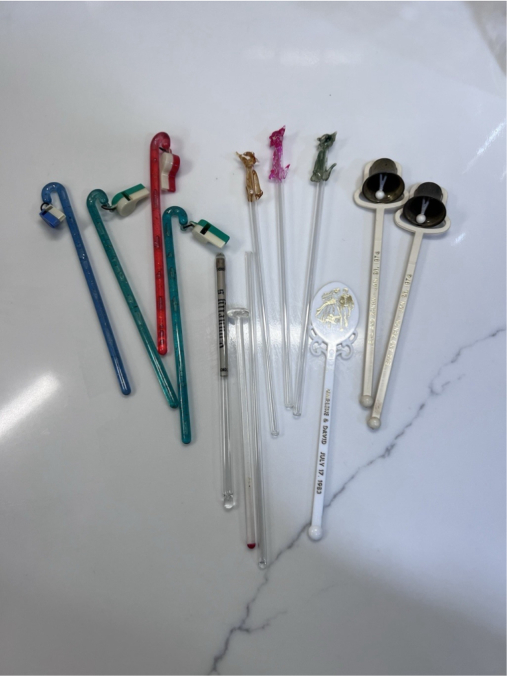 Vintage 1950's Cocktail Swizzel Sticks Stirrers Lot Including Whistle Stirrers